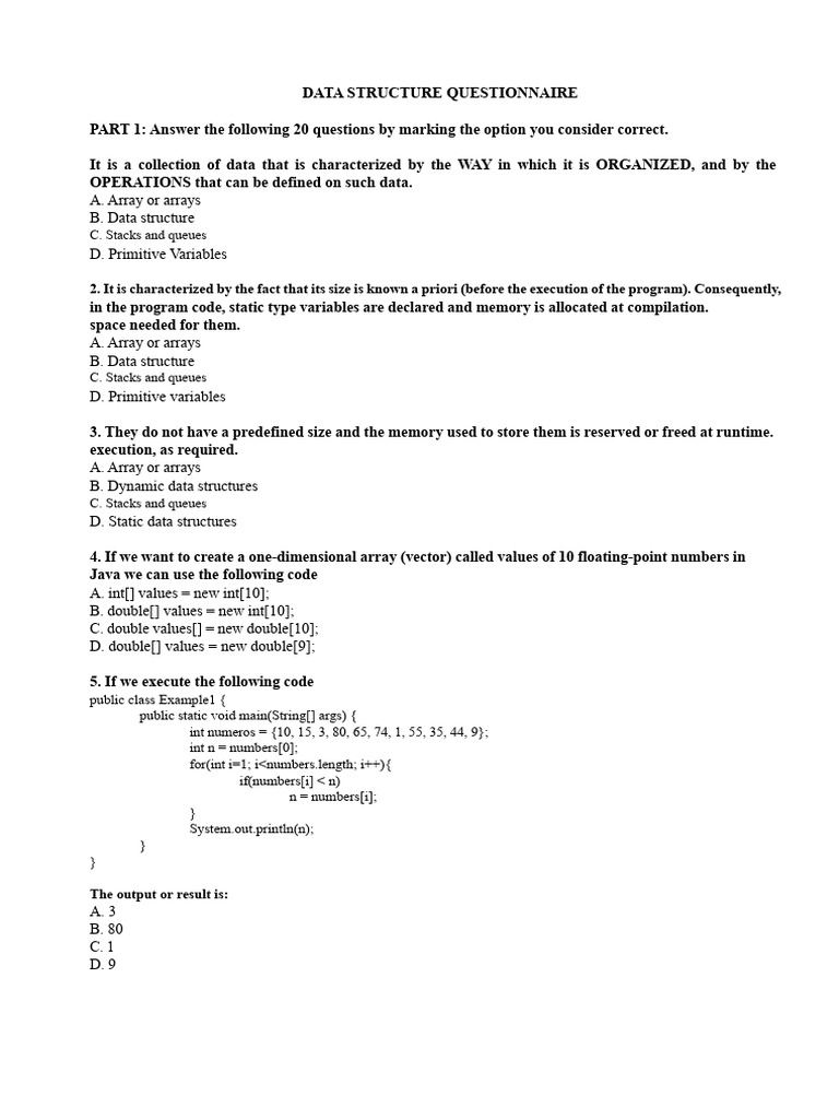Data Structure Questionnaire | PDF | Variable (Computer Science ...