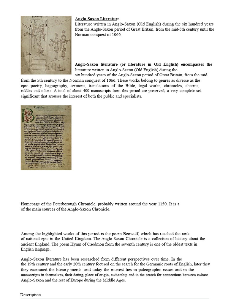 ANGLO-SAXON LITERATURE | PDF | Medieval Literature
