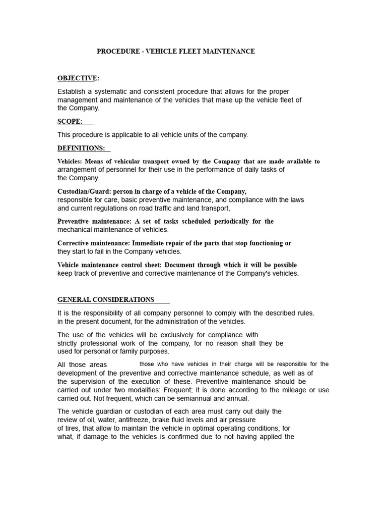 Vehicle Fleet Maintenance Procedure | PDF | Vehicles | Receipt