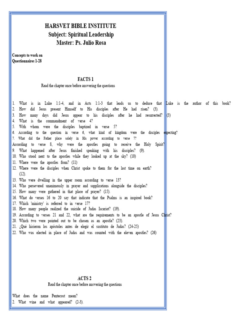 Fact Questionnaires 1-28 | PDF | Paul The Apostle | Saint Peter