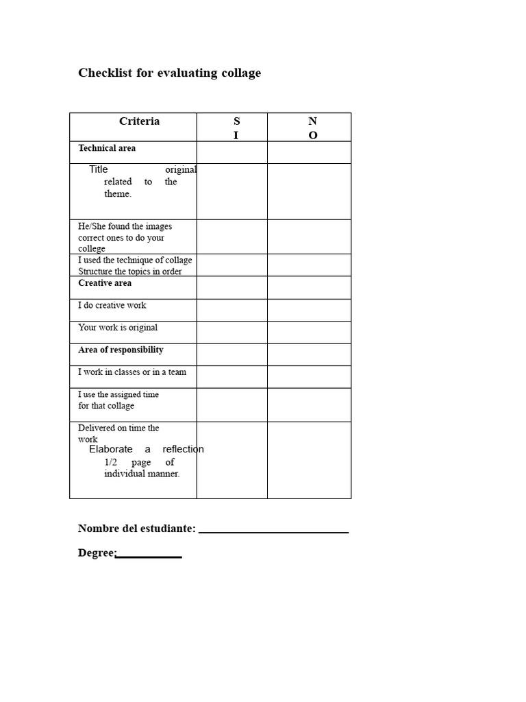 Collage Evaluation Checklist | PDF