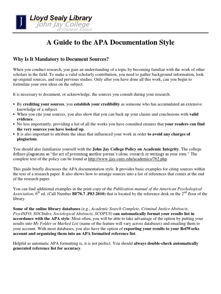 APA Documentation Style Guide | PDF | Citation | American Psychological ...