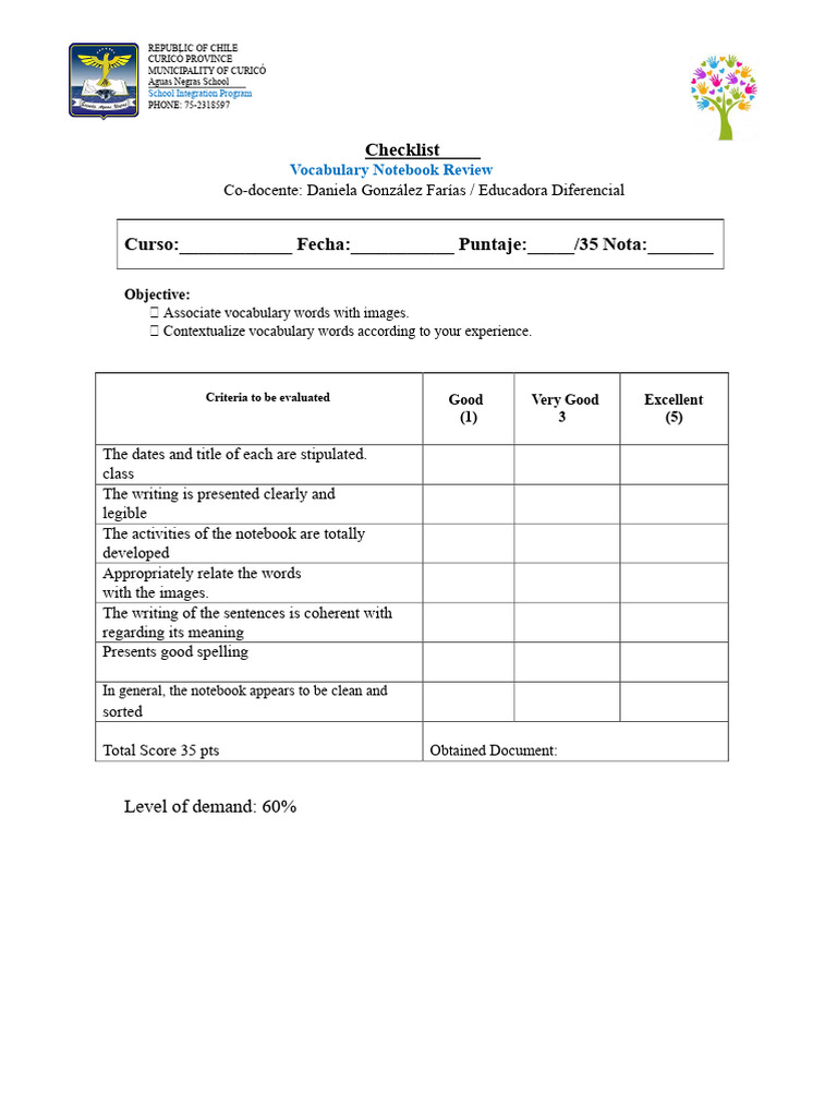 Vocabulary Notebook Checklist | PDF