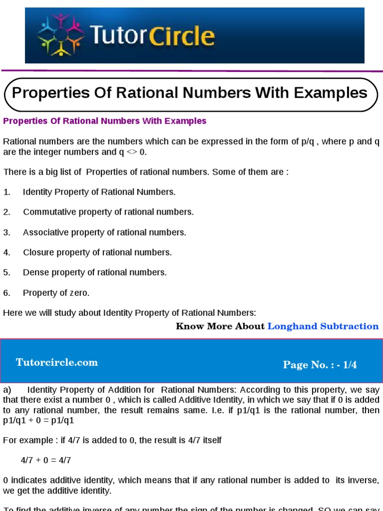 Properties of Rational Numbers With Examples | Rational Number ...