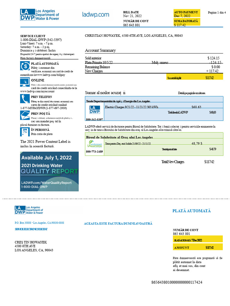 Factura LADWP A Lui Chris | PDF
