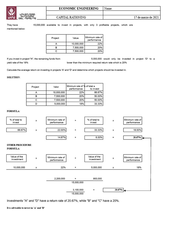 Example Capital Rationing | PDF | Investing | Economies