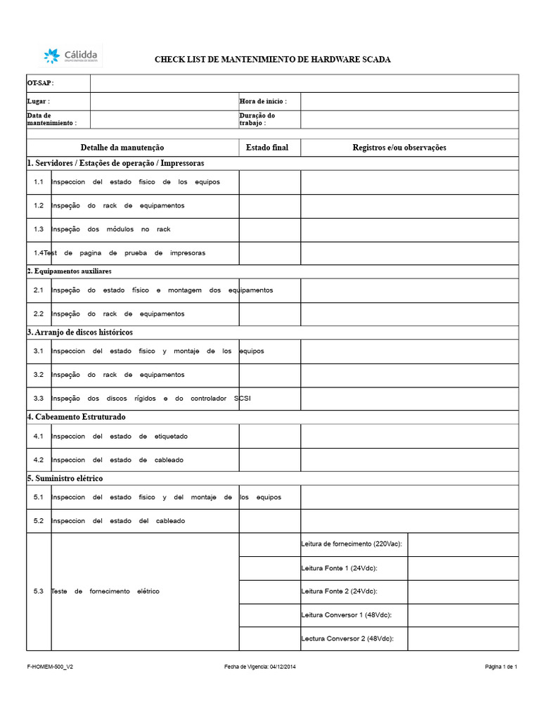 Checklist de Manutenção de Hardware SCADA | PDF | Hardware de ...