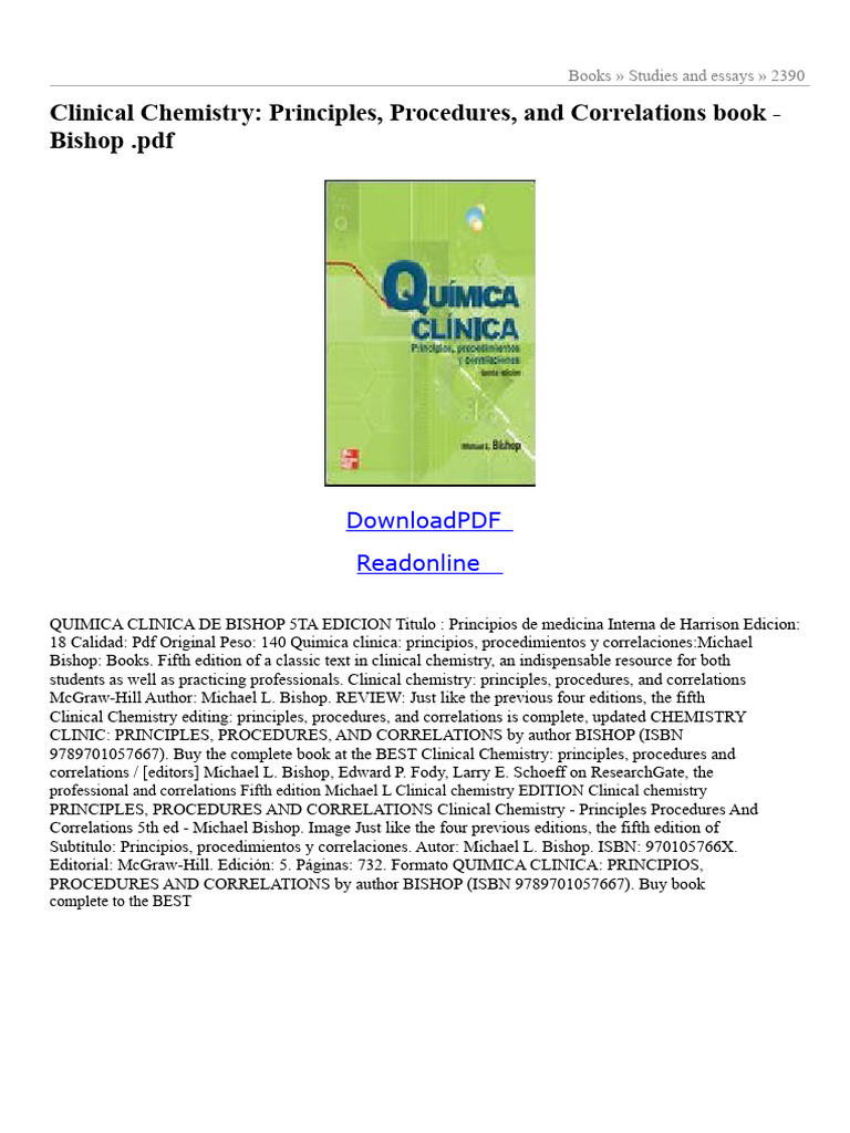 Clinical Chemistry - Principles, Procedures, and Correlations PDF | PDF