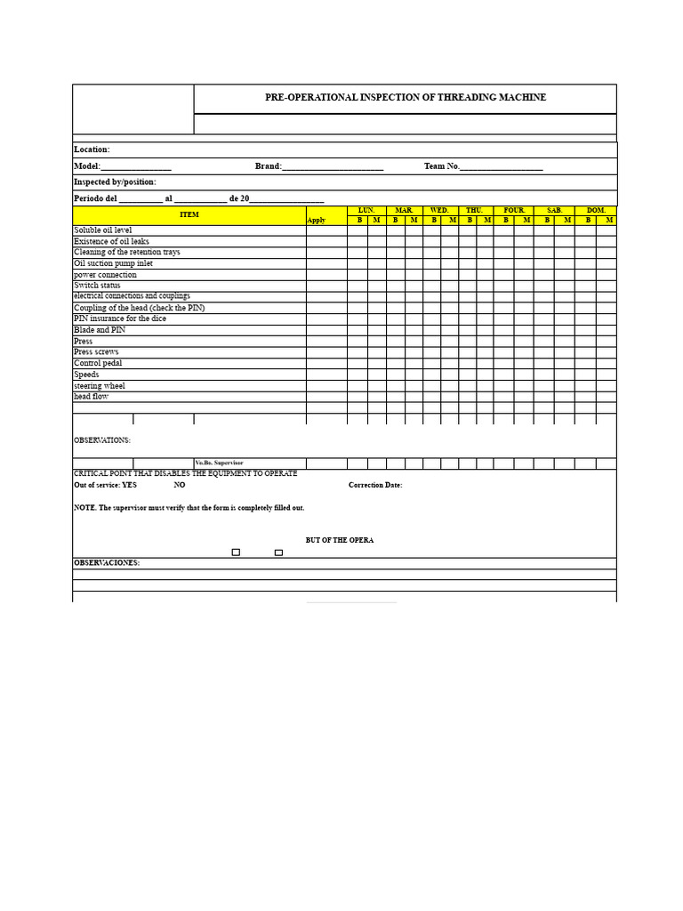 Preoperational of Threading Machine | PDF
