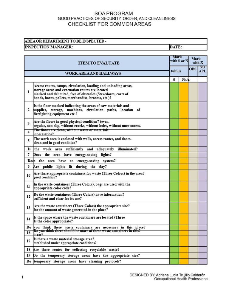 1 Automatic Format Checklist For Common Areas - Soa Program | PDF ...