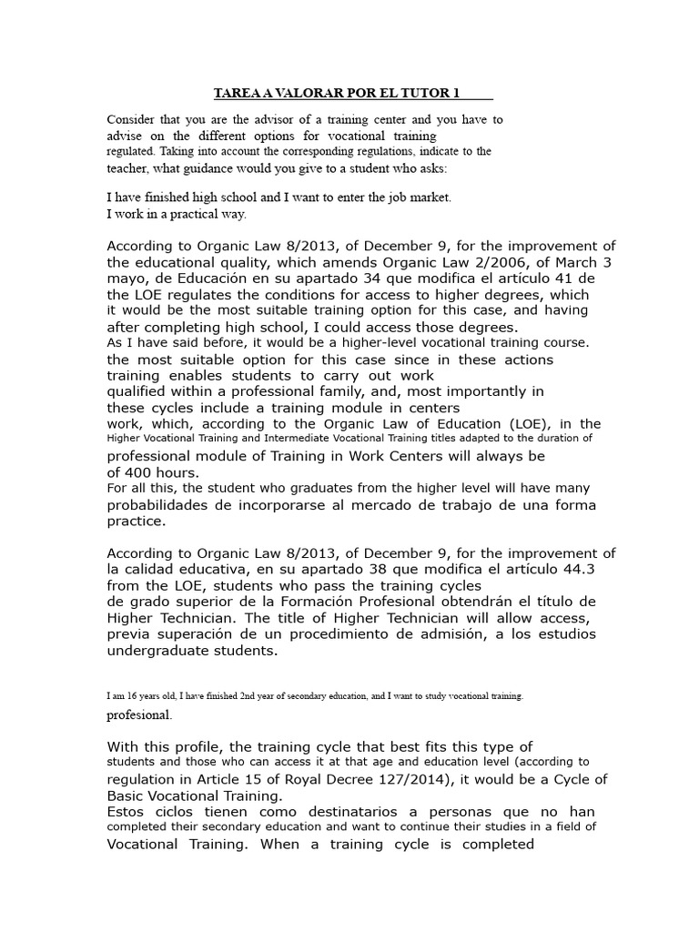 Task To Be Assessed by The Tutor 1 | PDF | Vocational Education ...