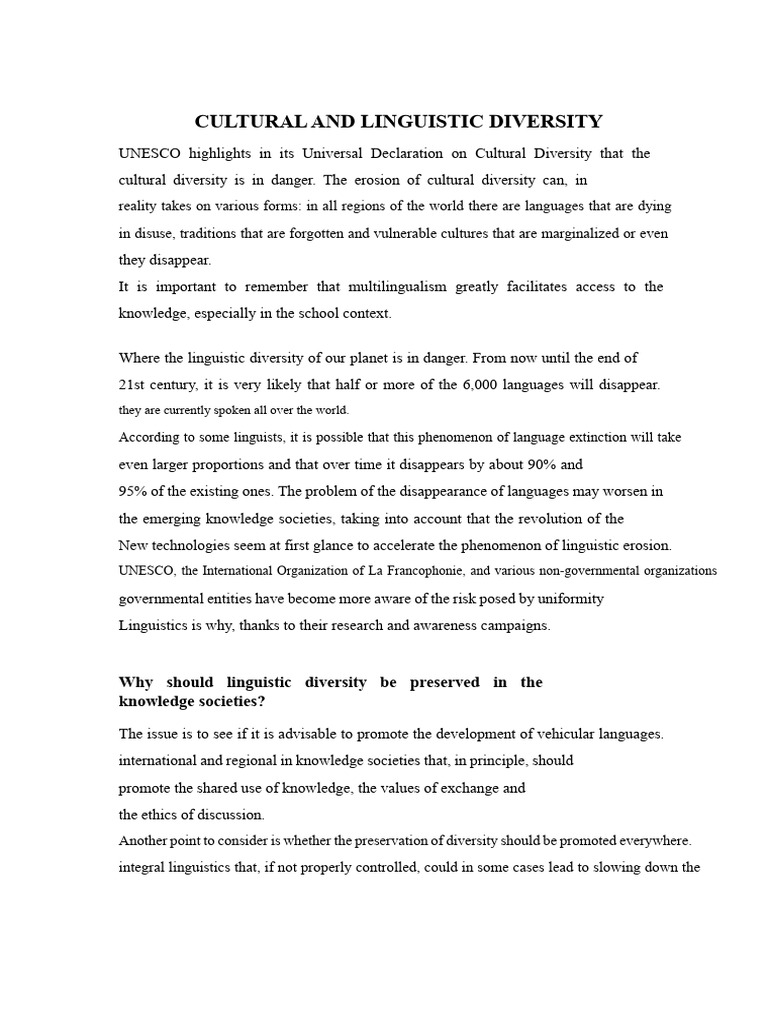 Preserving Linguistic Diversity Today | PDF | Knowledge | Traditional ...