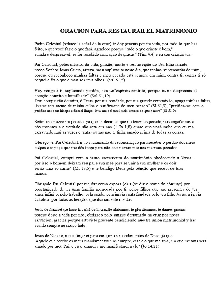 Oração para Restaurar o Casamento | PDF | Pecado | Jesus