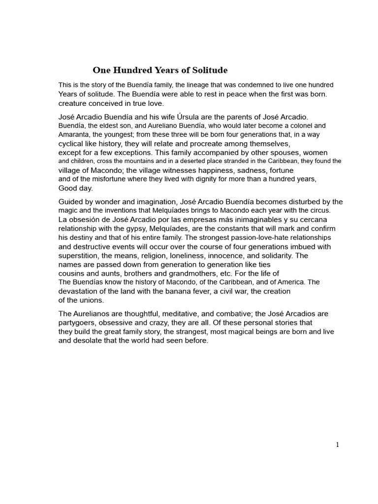 Analysis of One Hundred Years of Solitude PDF | PDF | Latin American ...