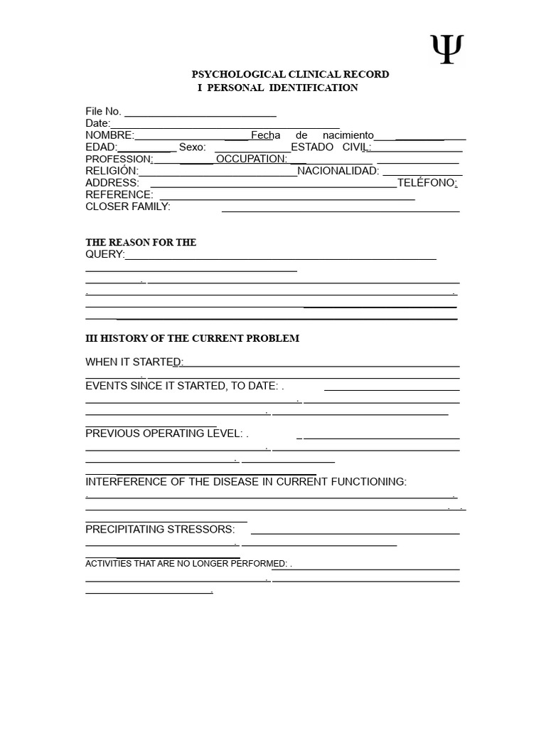 Clinical Psychological Assessment Form | PDF | Psychology | Adolescence