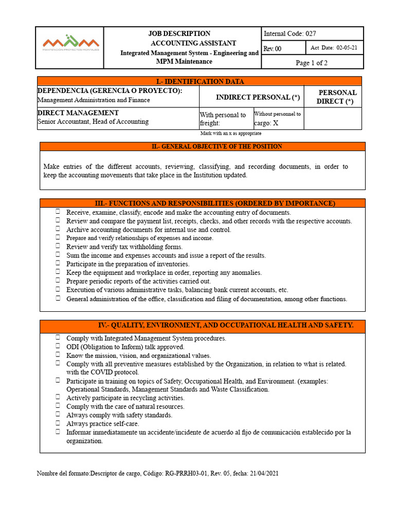 Accounting Assistant Job Description | PDF | Accounting | Business