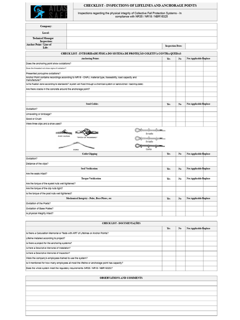 Lifeline and Anchorage Inspection Checklist | PDF | Nut (Hardware ...