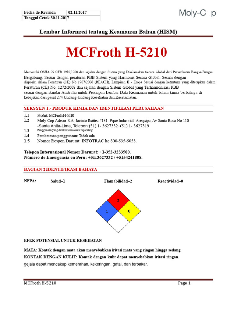 MSDS MCFroth H-5210 | PDF