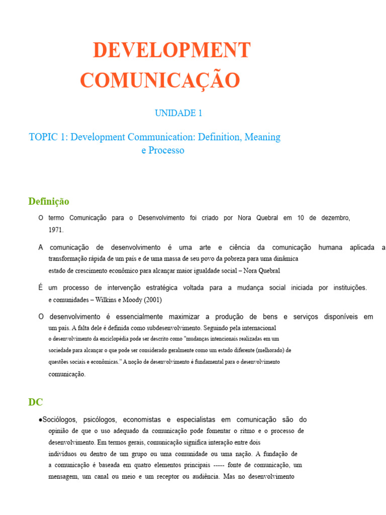 Comunicação para o Desenvolvimento: Definições e Processos | PDF ...