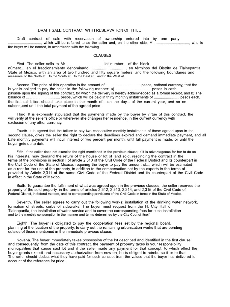Sale Contract With Reservation of Title | PDF | Payments | Prices