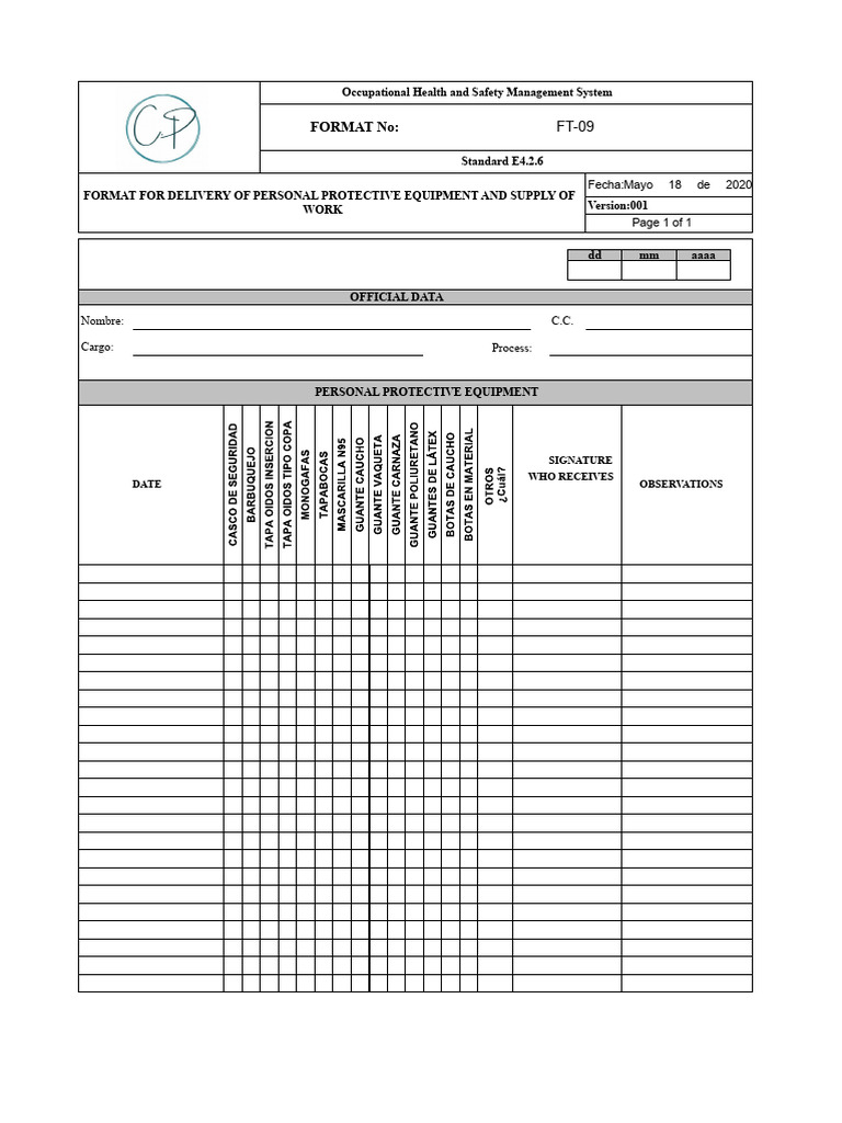 EPP and Work Equipment Delivery Format | PDF