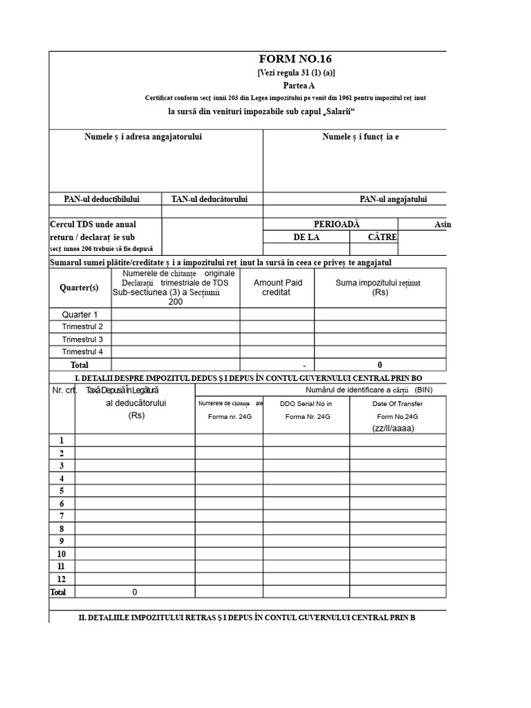 Formular 16 in Format Excel Pentru Anul Fiscal 2020 21 | PDF