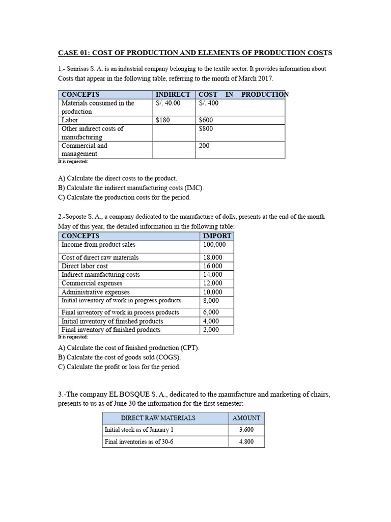 Case 02-Cost and Elements of Production 1 To 6 | PDF | Cost Of Goods ...