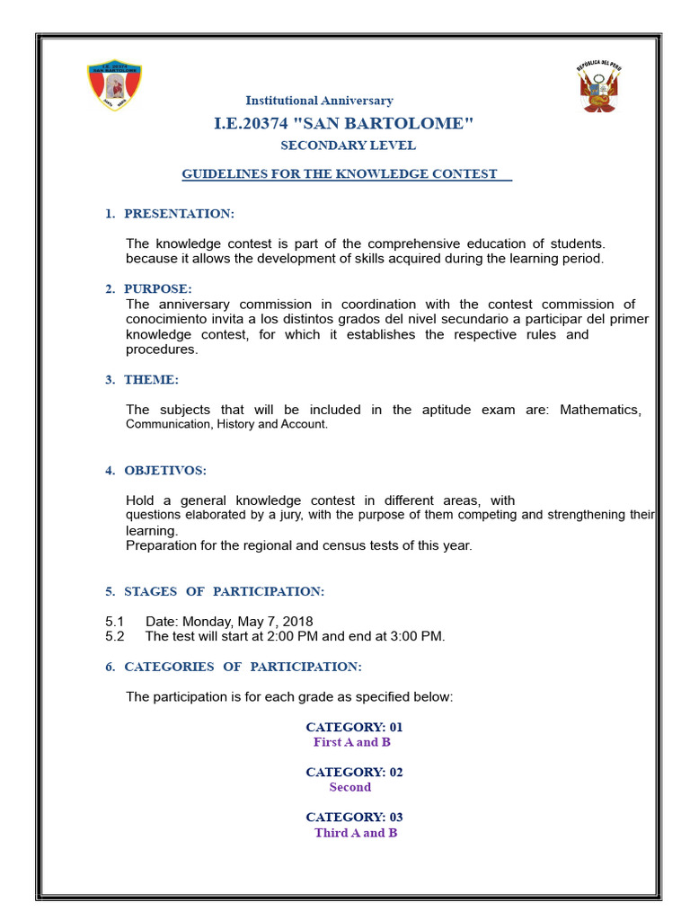 San Bartolome Knowledge Contest Guidelines | PDF