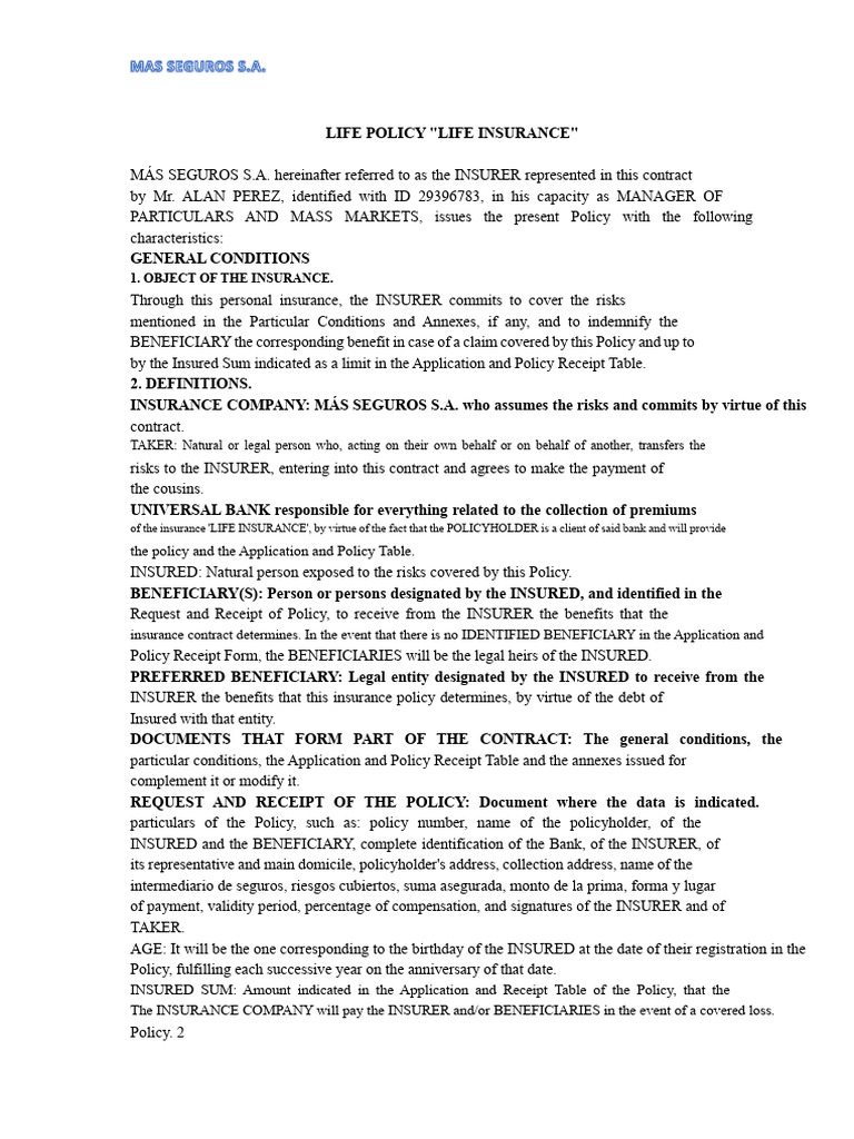 Life Insurance Contract | PDF | Insurance | Coronary Artery Bypass Surgery