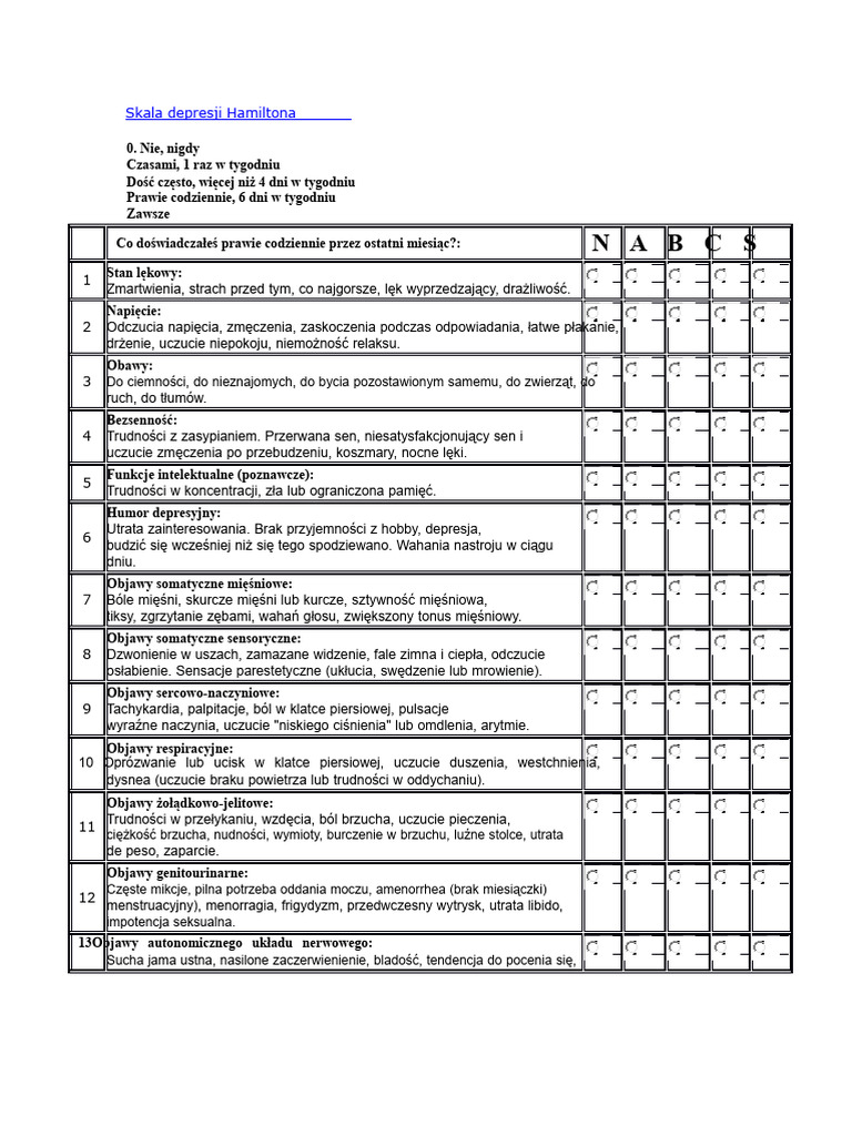 Test de Hamilton o Depresji | PDF