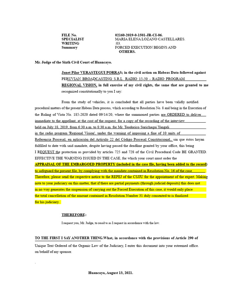 Habeas Data Execution Request Summary | PDF | Common Law | Justice