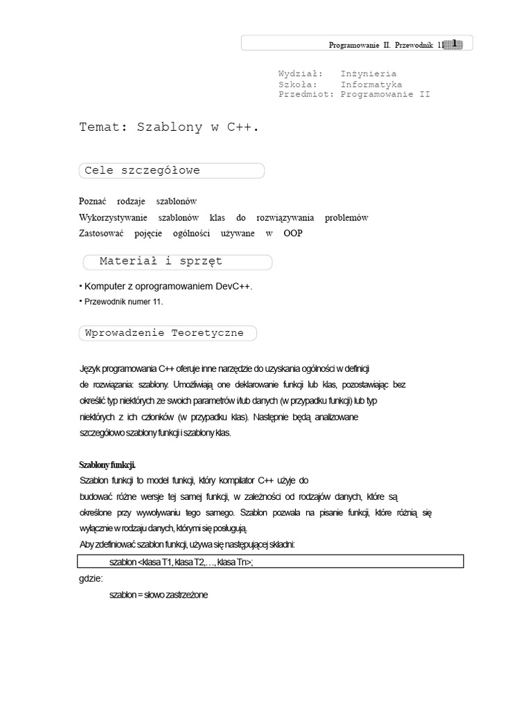 Problemy Ćwiczenia Szablony | PDF