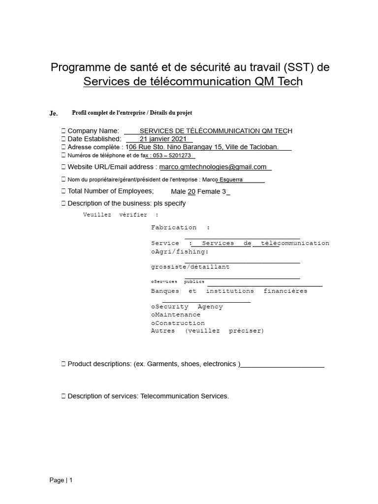 Programme SST de QM Tech Services | PDF | Sécurité | Santé et sécurité ...