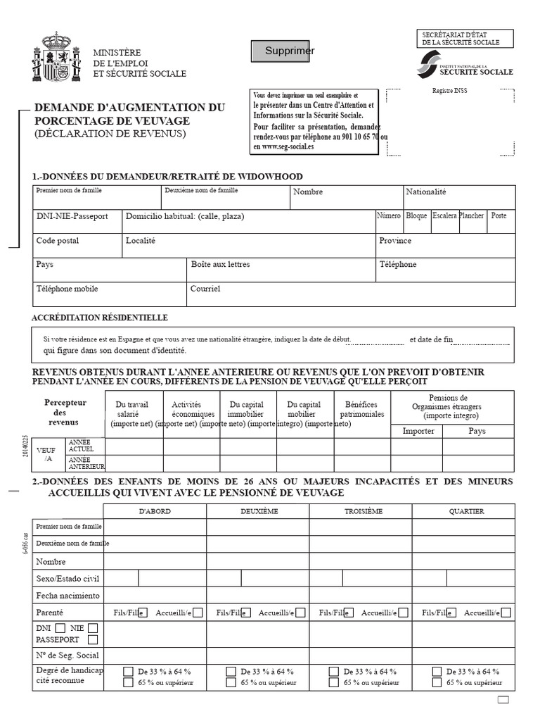 Demande d'augmentation de veuvage INSS | PDF | Retraite