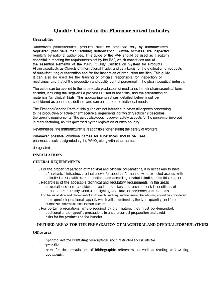 Pharmaceutical Quality Control Guide | PDF | Pharmacist | Pharmacy
