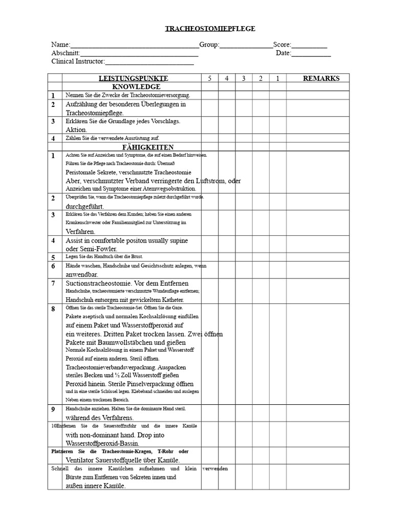 Tracheostomie Pflege Checkliste 1 | PDF