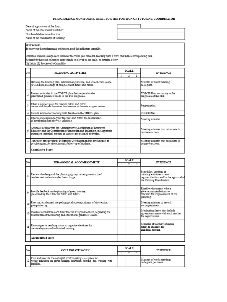 Performance Record of The Tutorial Coordinator | PDF | Teachers ...