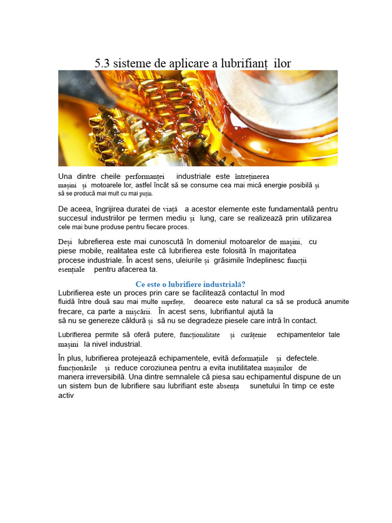 5.3 Sisteme de Aplicare A Lubrifian Ilor: Performanței Întreținerea | PDF