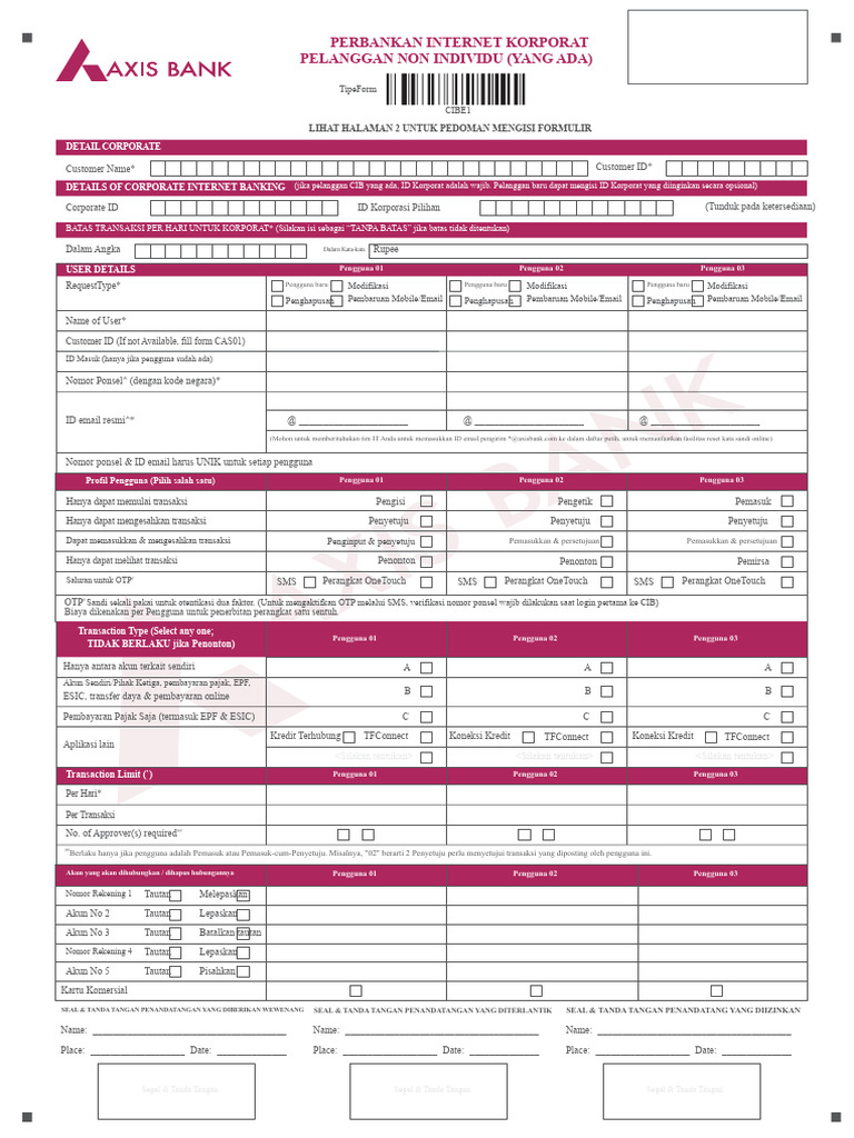 Formulir Permintaan Internet Banking Korporat | PDF