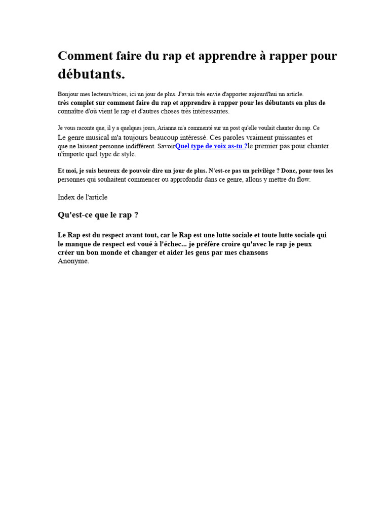 Guide du rap pour débutants : apprendre à rapper | PDF | Rap | Rime ...