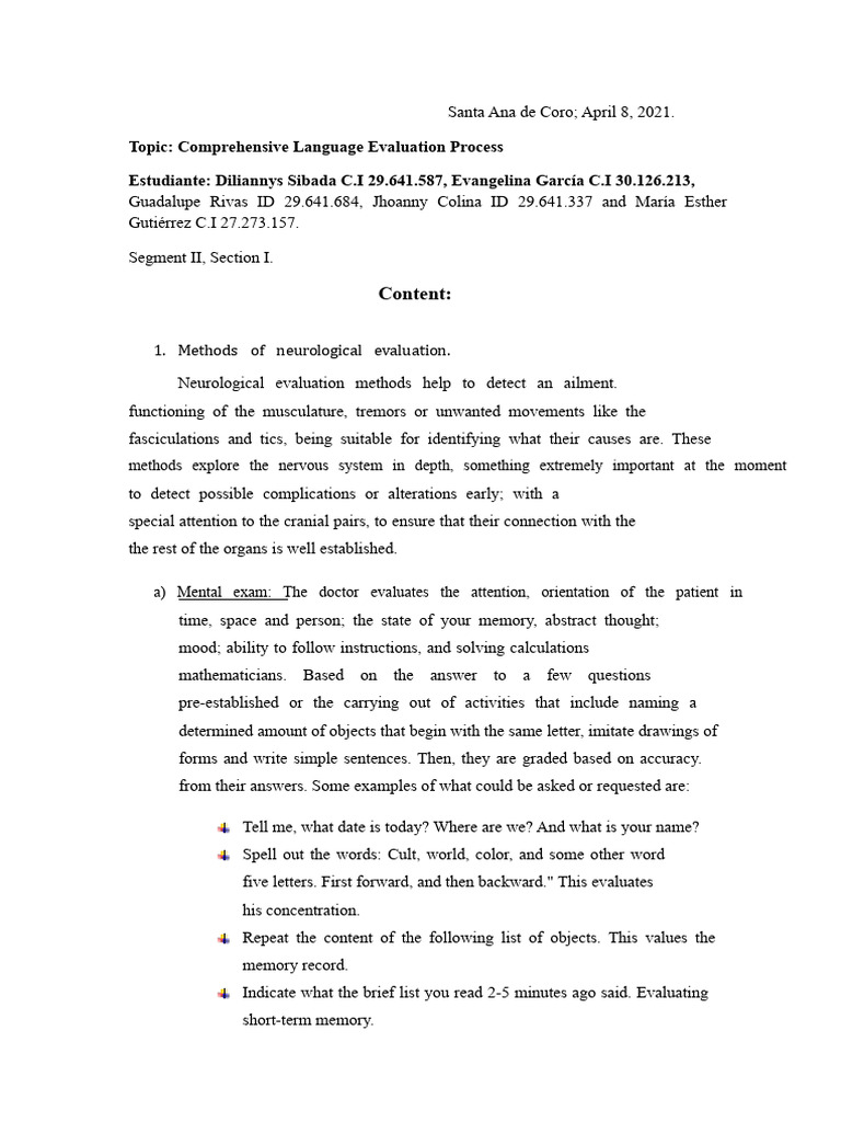 Language Evaluation Methods Overview | PDF | Speech | Medical Diagnosis