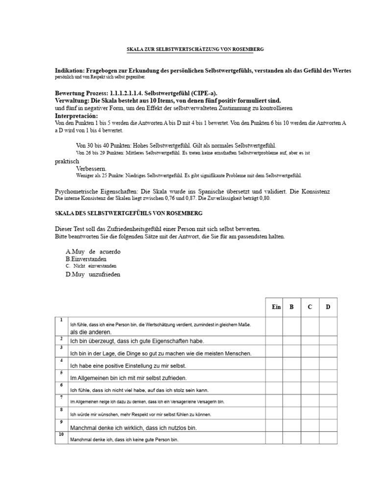 Rosenberg Selbstwertskala | PDF