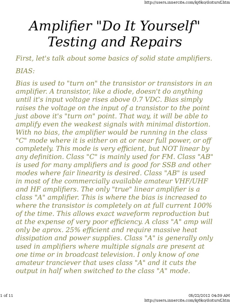 Transistorized Amplifier Repair PDF Amplifier Transistor