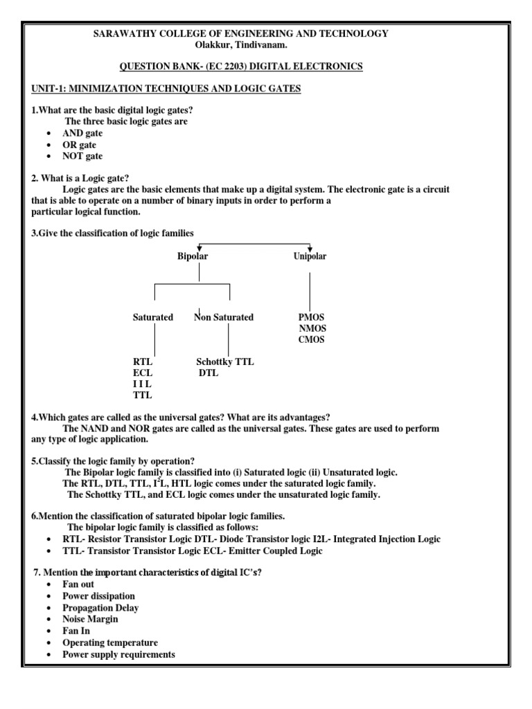 Digital Electronics Question Bank PDF Read Only Memory Logic Gate
