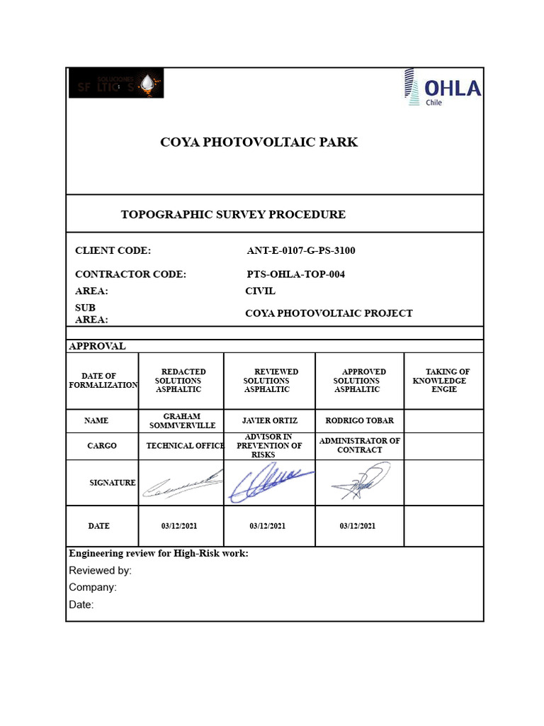 Coya Photovoltaic Park Survey Procedure | PDF | Surveying | Waste