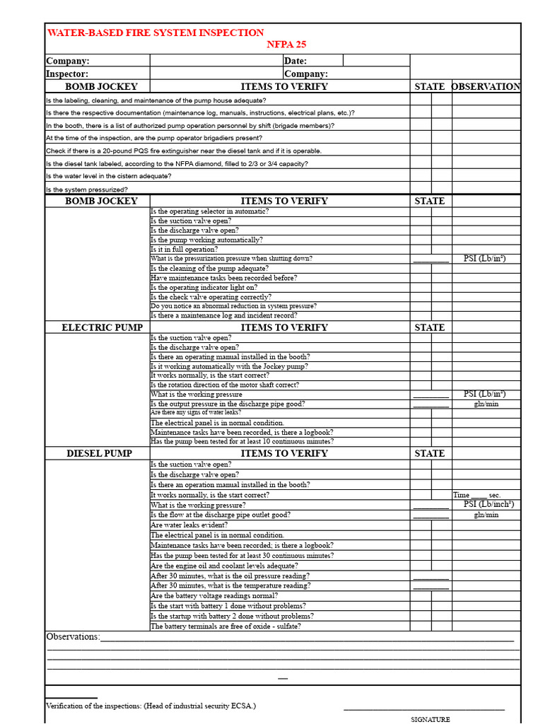 Fire Protection System Inspection | PDF | Pump | Valve