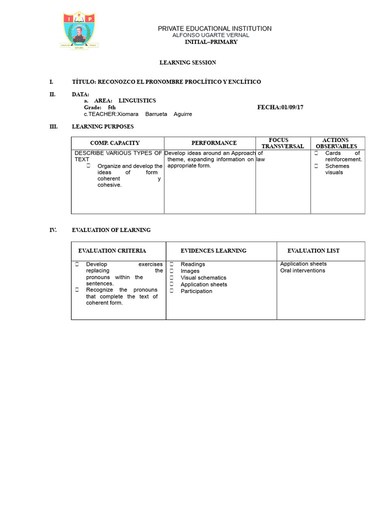 SESSION Proclitic Enclitic Pronoun | PDF | Cognition | Learning