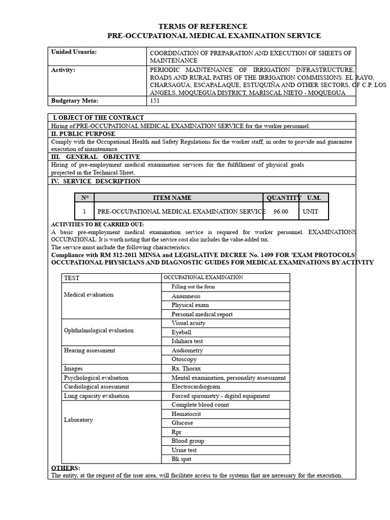 Pre-Employment Medical Exam Service Guide | PDF | Physical Examination