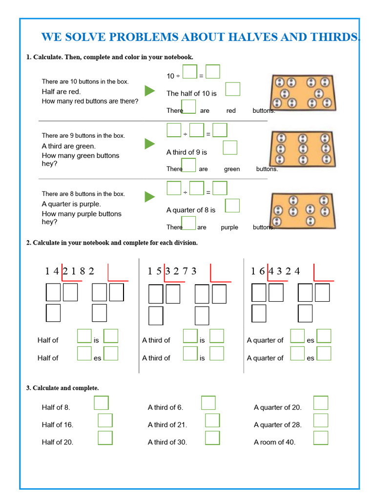 Math Sheet 09-09 We Solve Problems About Halves and Thirds. | PDF ...