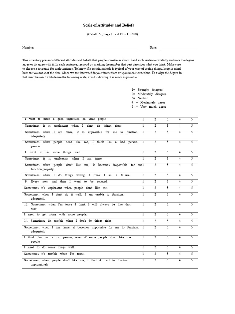 Horse, Ellis Attitudes and Beliefs Scale 1998 | PDF | Psychology ...